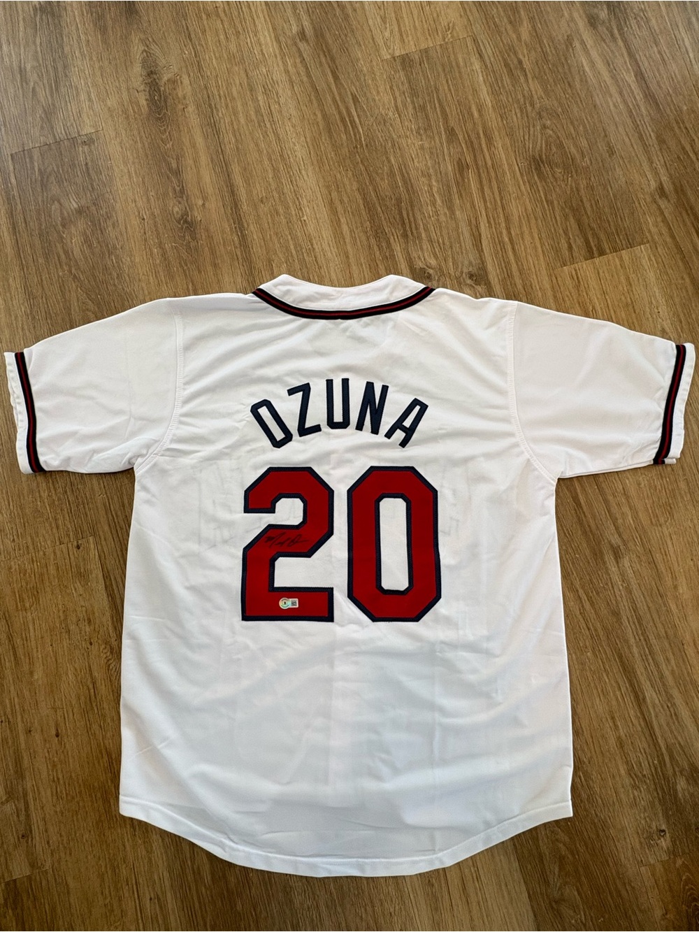 White Baseball Jersey with 'Ozuna' #20